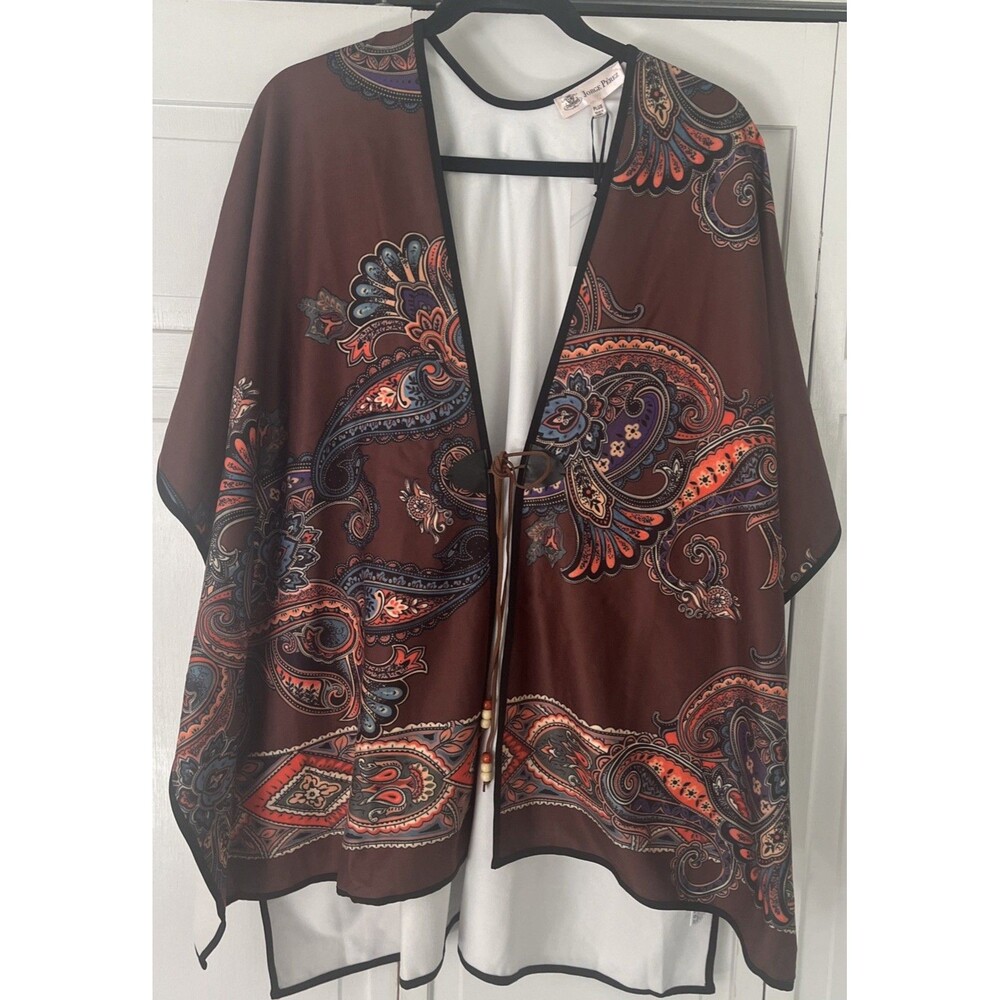 Jorge Perez Poncho Cape Brown Multicolor Paisley NWT Plus Size